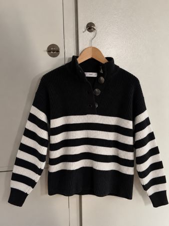 Mango Strickpullover S – Schwarz/Weiss gestreift – mit Krage