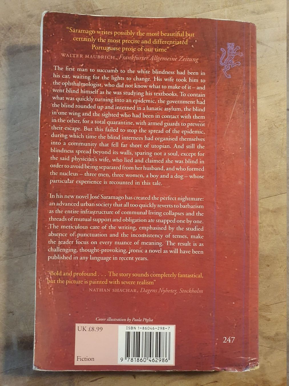 Libri: Blindness José Saramago Fiction – Usato da Zürich venduto da loosebone 1
