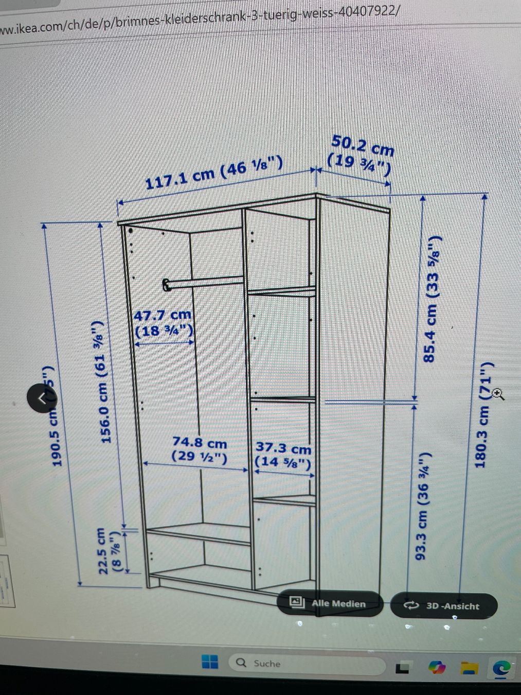 Ikea Armoires: Ikea Schrank Brimnes weiss – D'occasion à Uster par Aurora76 3