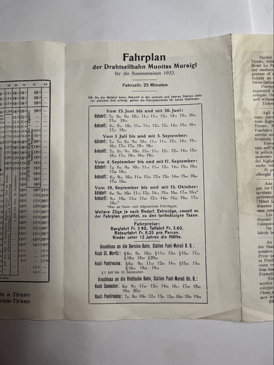Documenti: Berninabahn Sommerfahrplan von 1922 – Usato da winterthur venduto da melifera 2