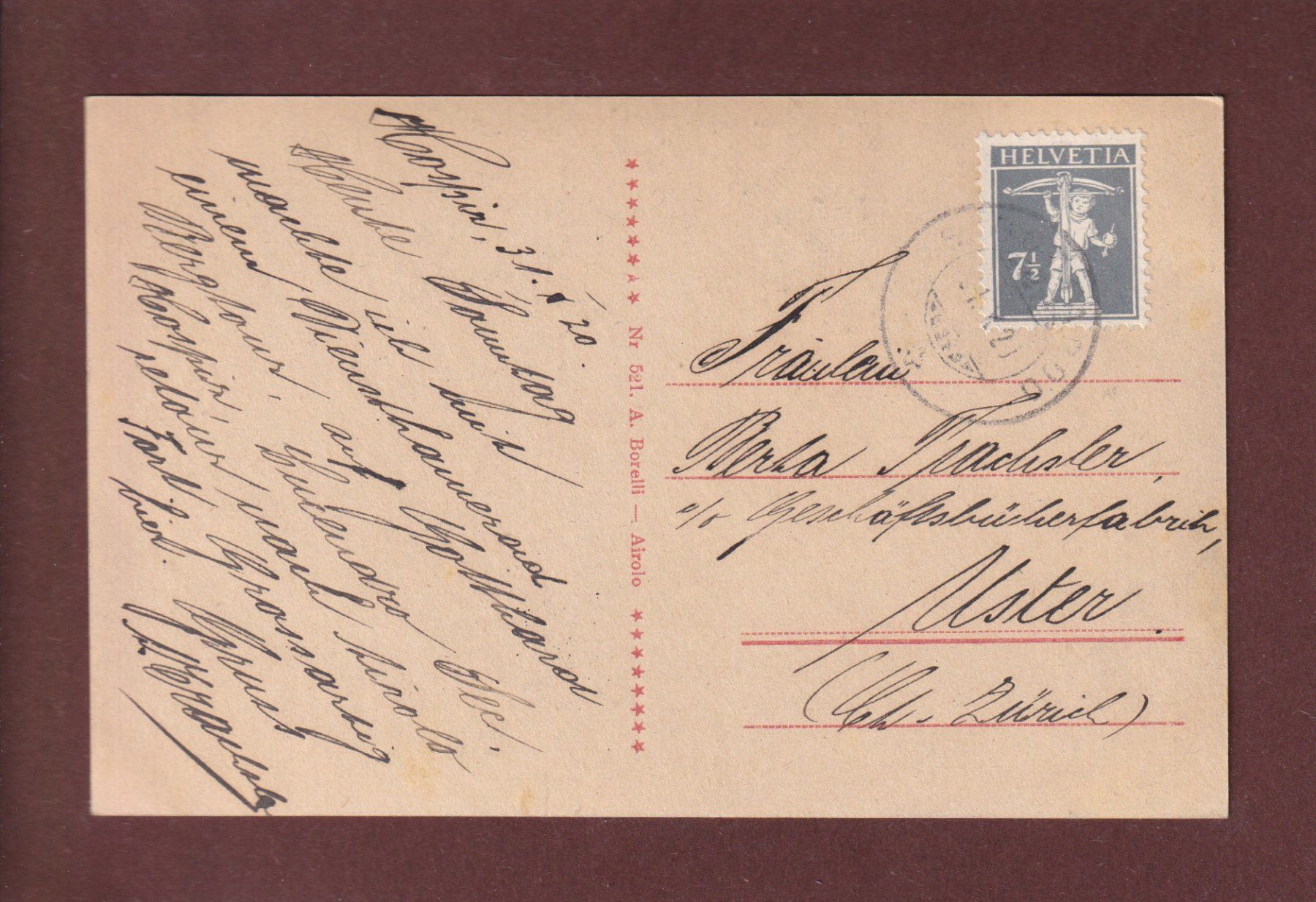 Cartoline postali: SAN GOTTARDO - 1920 – Usato da Pully venduto da nicecards 1