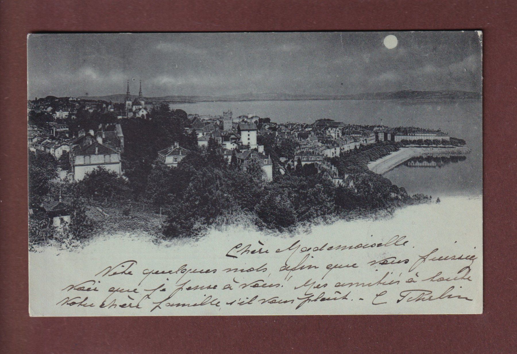 Cartoline postali: NEUCHÂTEL au clair de lune - 1898 – Usato da Pully venduto da nicecards