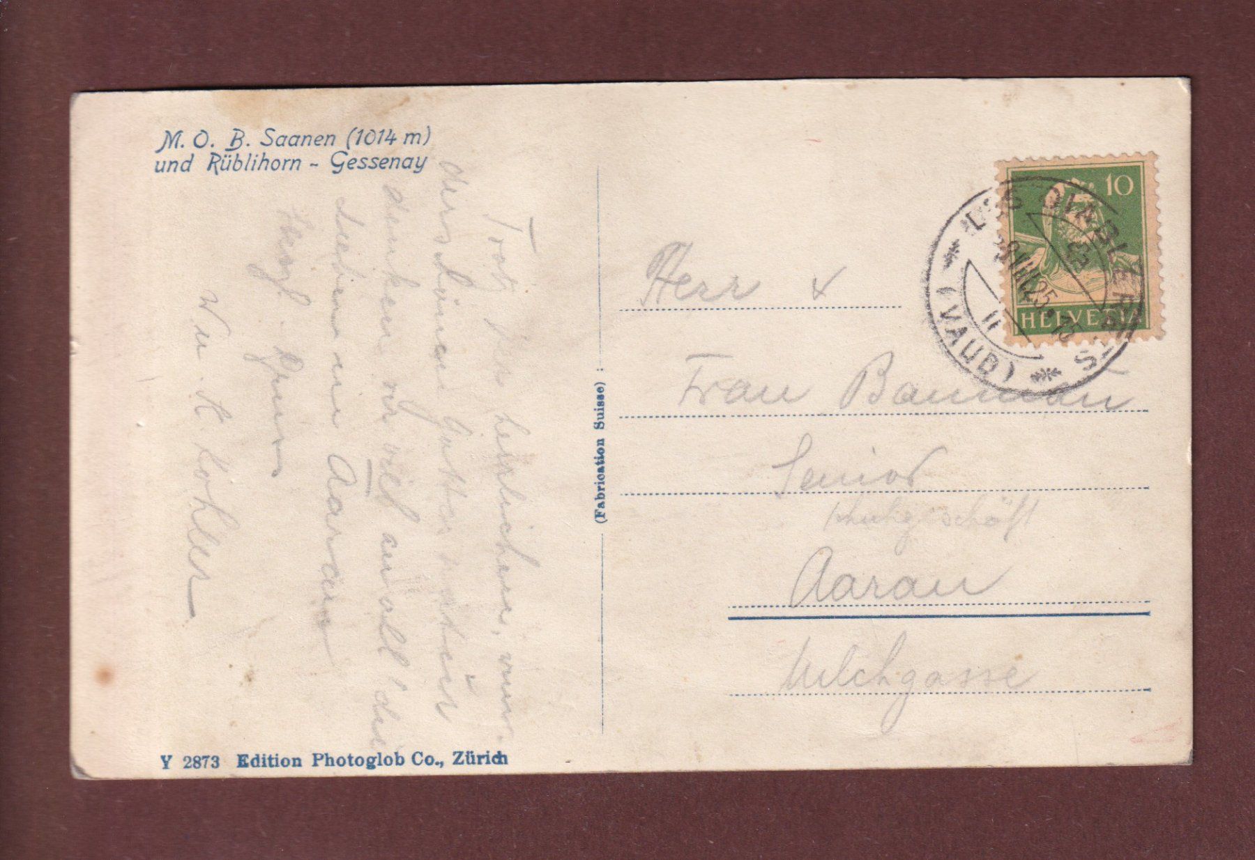 Cartoline postali: SAANEN - Kirche - Rüblihorn - 1925 – Usato da Pully venduto da nicecards-shop 1
