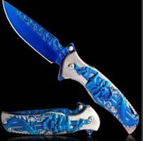 Taschenmesser/Klappmesser mit 3D Totenkopf blau/silber