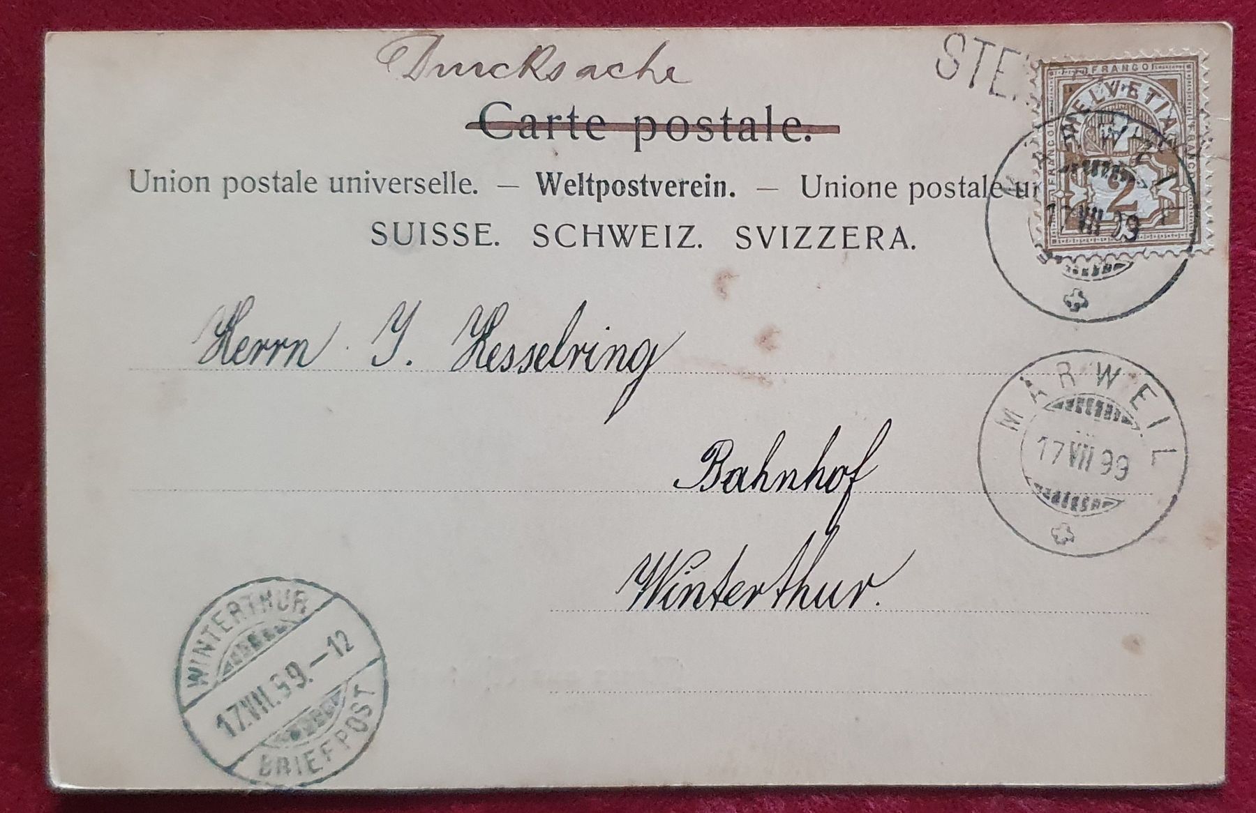 Cartoline postali: Gruss aus Winterthur 1899 - Museumstrasse – Usato da Kreuzlingen venduto da Rschweiz1 1