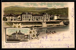 Lithographie Olten, Postgebäude, Amtshaus, Concertsaal, Ersp
