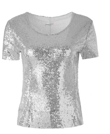 Pailletten-Kurzarm-Shirt silber Grösse XL