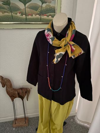 Gudrun Sjöden: schwarze Webjacke Leinen/BW, XS/S Tweetoptik
