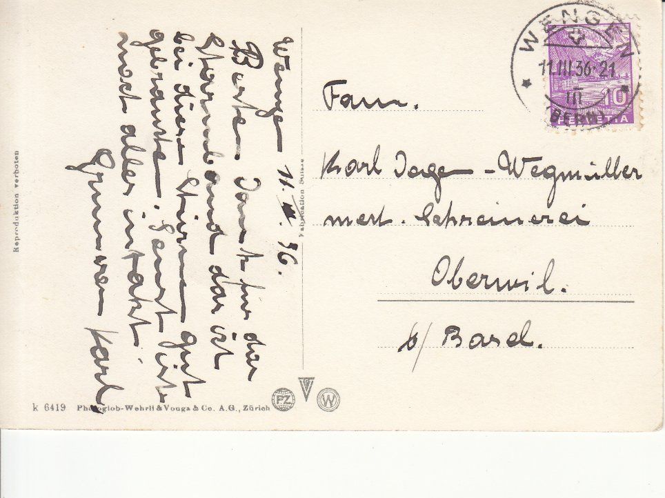 Cartoline postali: Kleine Scheidegg 1936 – Usato da Bürglen TG venduto da StampGraf 1