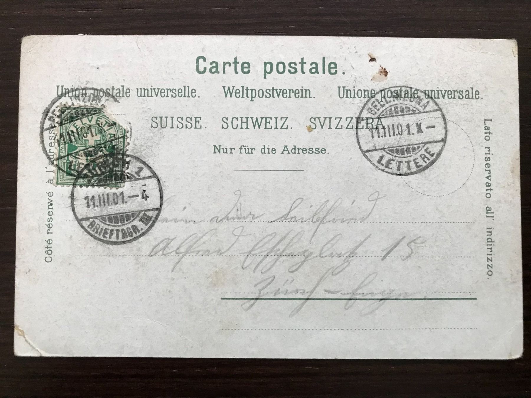 Cartoline postali: BELLINZONA Ortspartie 1901 – Usato da Wald ZH venduto da TLILEF 1