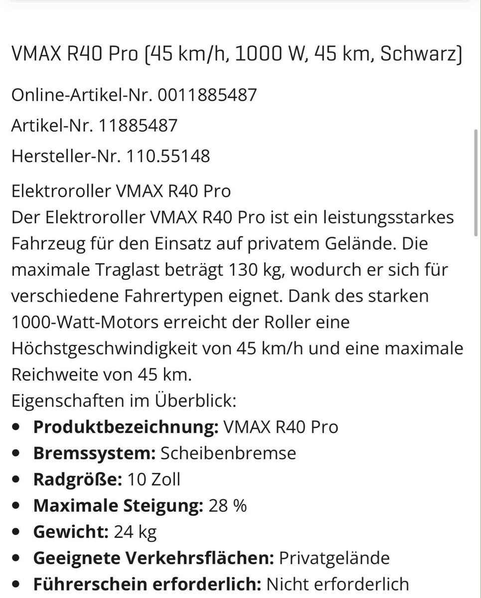 VMAX Kickboard: VMAX R40 Pro e-scooter – D'occasion à Zürich par rotweristes 3