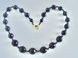 Blau und Schwarze vintage Kette aus Glas