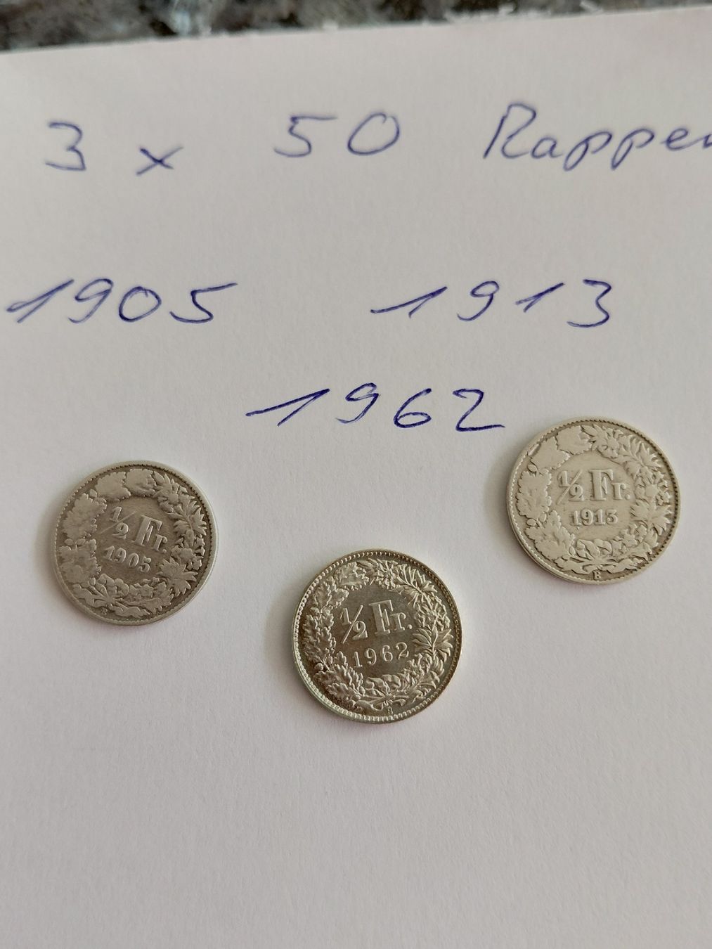 Tutti le monete: 3x 50 Rappen 1905, 13, 62 – Usato da Bonaduz venduto da topolino052