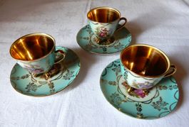 3 Mokkatassen „Gloria Alt Wien“ (Anton Weidl) mit Vergoldung