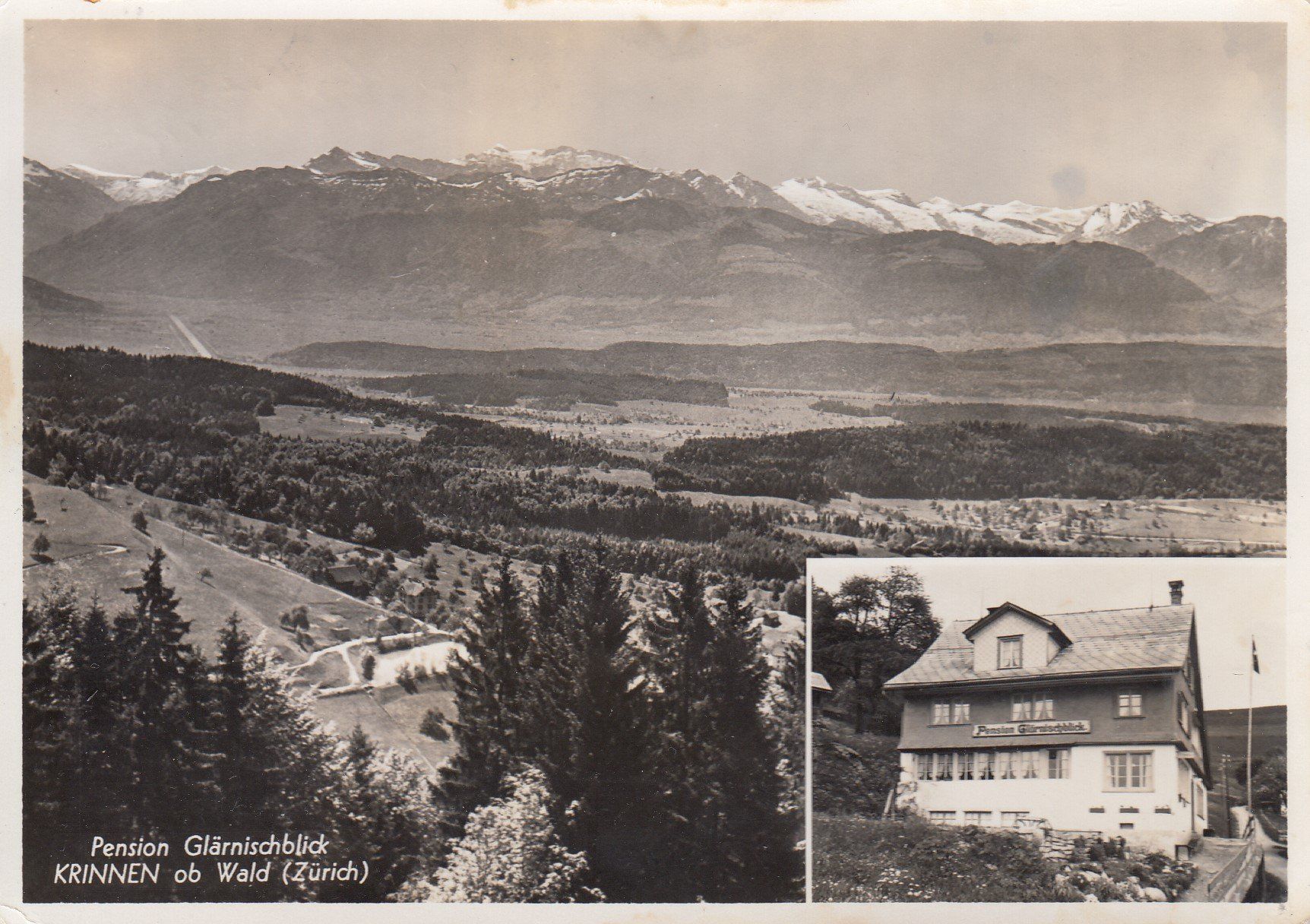 Ansichtskarten: Krinnen   ZH  ob Wald  mit Pension GLÄRNISCHBLICK – Gebraucht aus Brig von Valcards54
