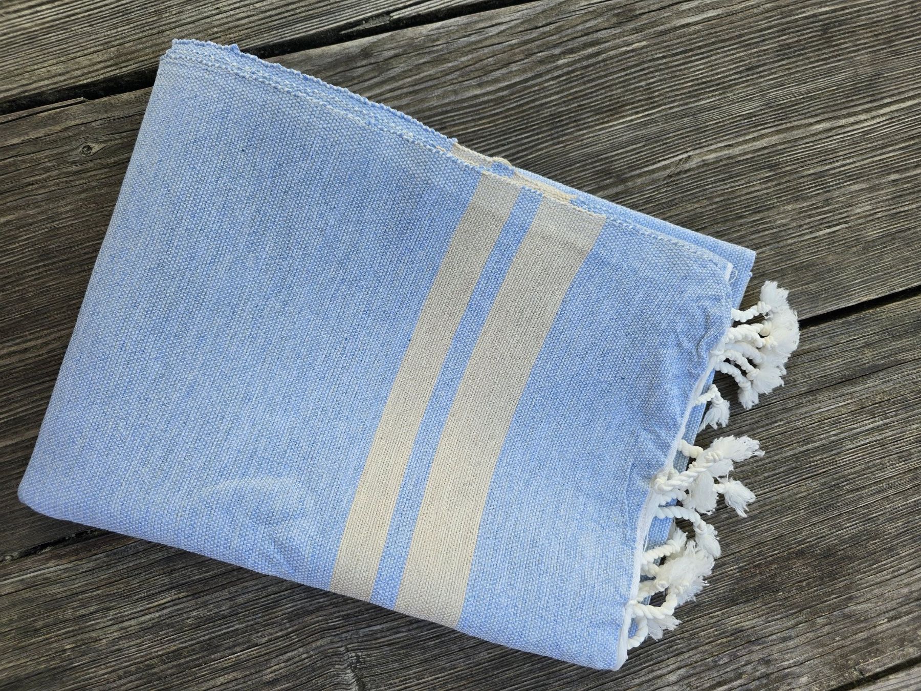 Badetücher: Fouta: Hammamtuch ciel (hellblau)/blanc cassé-ANGEBOT – Neu (gemäss Beschreibung) aus Romanshorn von Rachacha
