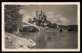 AK Aarburg, Aare mit Brücke und Kirche
