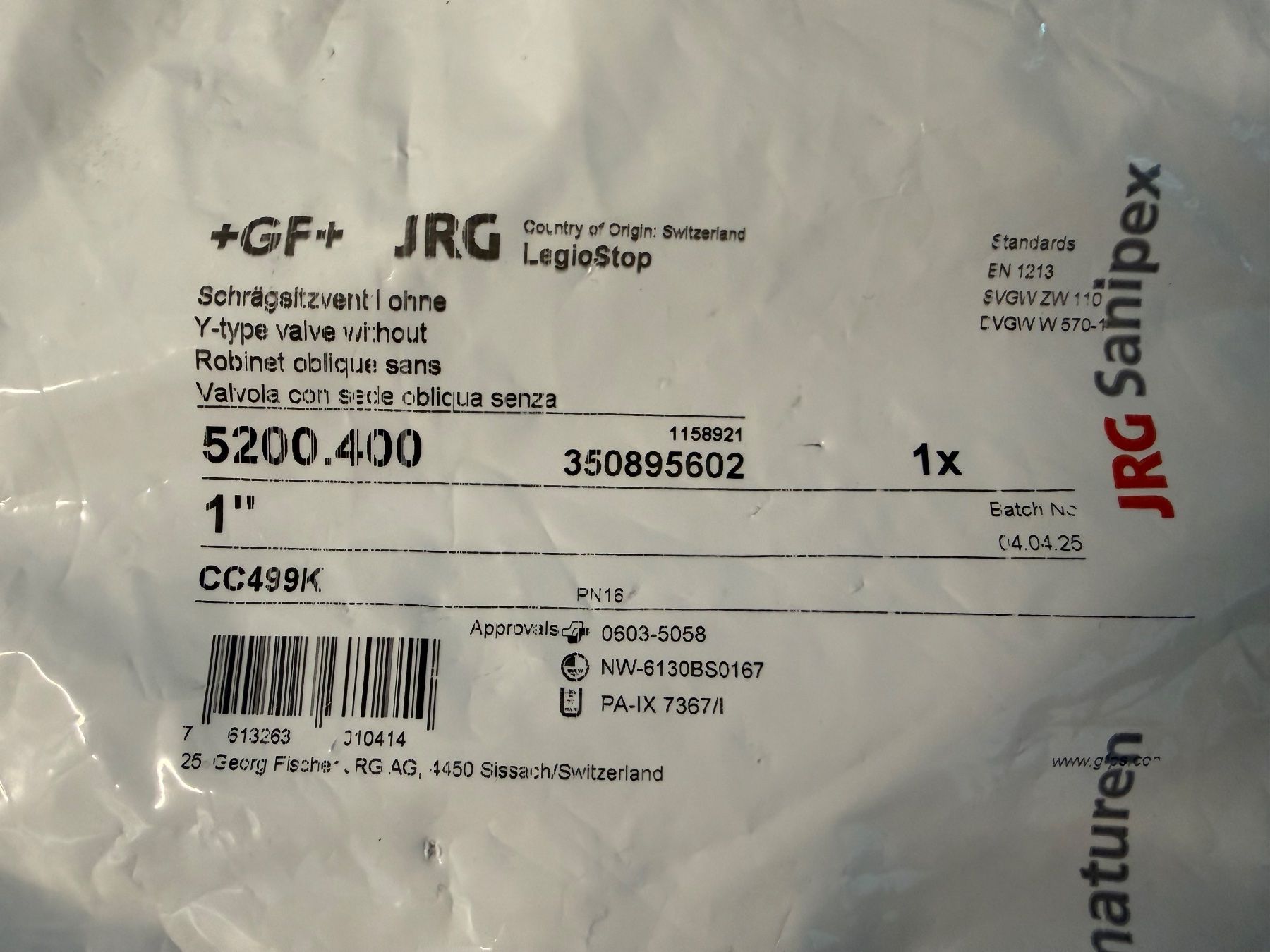 Robinetterie: Schrägsitzventil GF JRG, 1" – Neuf avec emballage d'origine à Winterthur par efant12 6