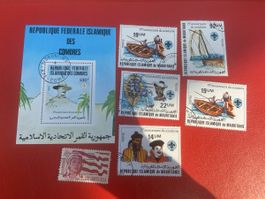 Ensemble de timbres Comores et Mauritanie 75 ans Scoutisme
