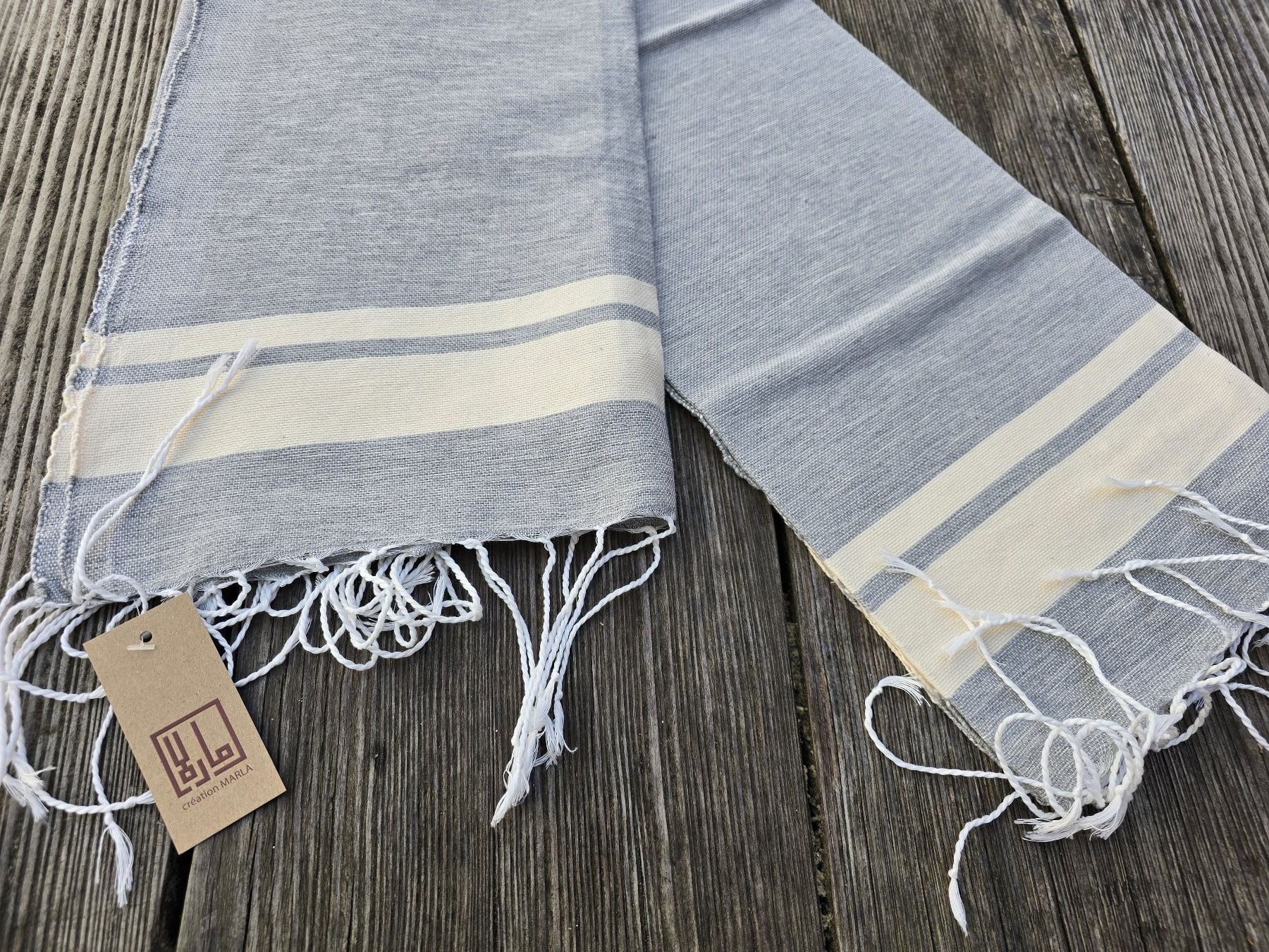 Teli da bagno: Fouta: Hammamtuch hellgrau/blanc cassé-ANGEBOT – Nuovo (secondo la descrizione) da Romanshorn venduto da Rachacha 2