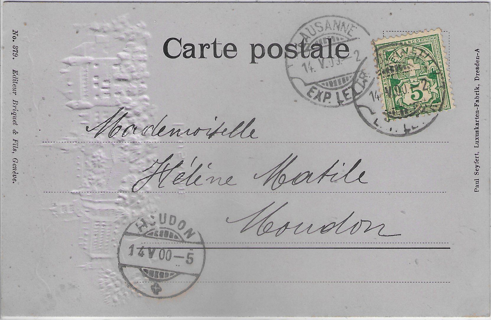Cartoline postali: Lausanne - Präge-Litho – Usato da Ettingen venduto da Kartenplanet 1