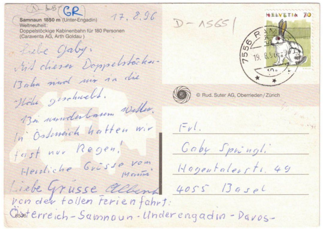 Cartoline postali: Samnaun - Luftseilbahn Ravalsch--Alp Trida – Usato da Binningen venduto da Mountainrider 1