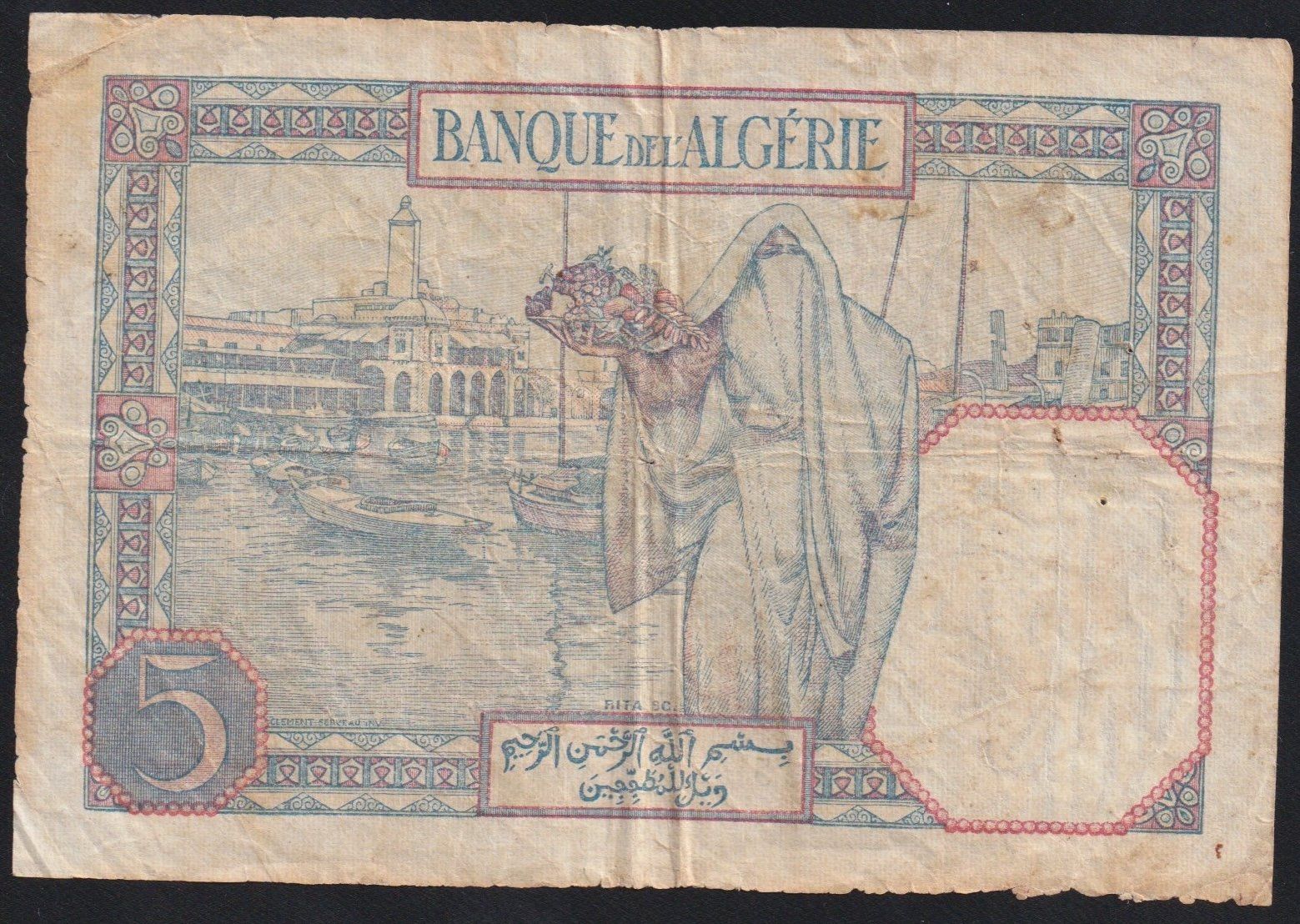 Billets de banque: Algerien 5 Francs 1928 – D'occasion à Brugg AG par banknoten_muesli 1