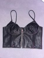 Top en cuir noir avec fermeture éclair - Taille S/36/38