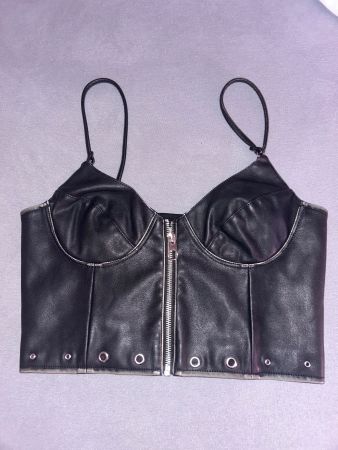 Top en cuir noir avec fermeture éclair - Taille S/36/38