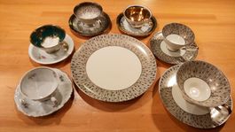 Buntes Mokka-Kaffee-Set 4/5 Tassen Teller Porzellan Goldrand