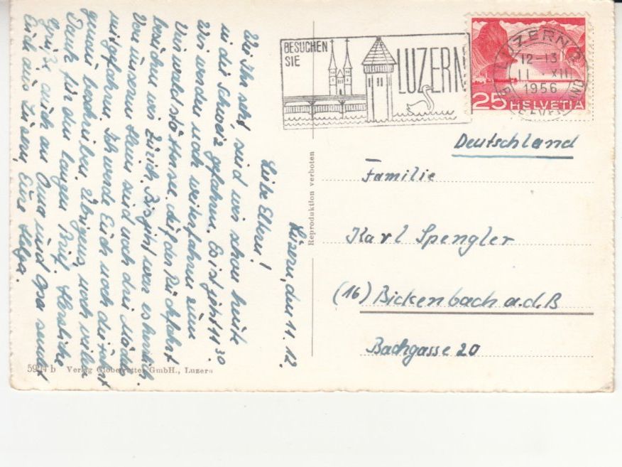 Ansichtskarten: Luzern 1956 – Gebraucht aus Bürglen TG von StampGraf 1