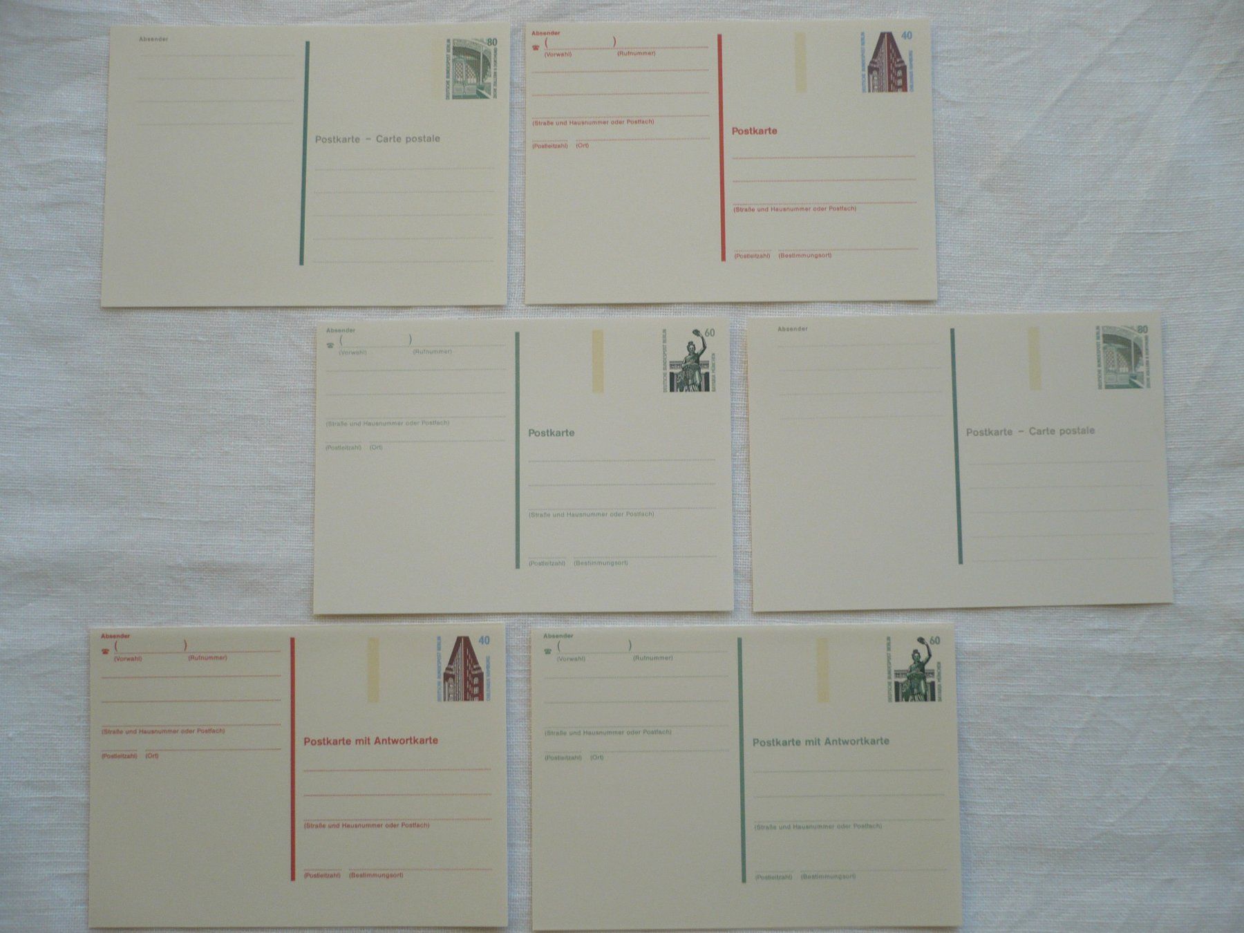 Tous les timbres: D Berlin 1990 6 Postkarten "Sehenswürdigkeiten" ungebr. – D'occasion à Zürich par saltandpepper008