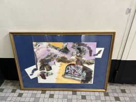 Tableau abstrait encadré, signé et daté 02