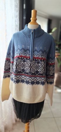 Pull tricot à col zippé motif norvégien XL