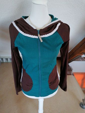 Boom Baba Zip-Hoodie Jacke Gr. S Türkis/Braun Neu