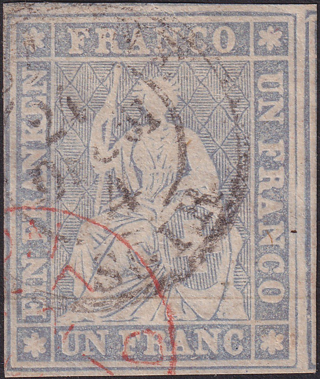 Tutti i francobolli: 27D, Topstück+Attest, Roter +Schwarzer Stempel, 1300.-++ – Usato da Sursee venduto da Luzernerraute