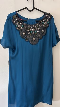 Blouse teal embellished collar short sleeves size M used