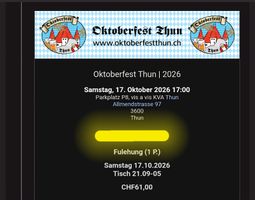 2 Tickets Oktoberfest Thun SA 17.10.