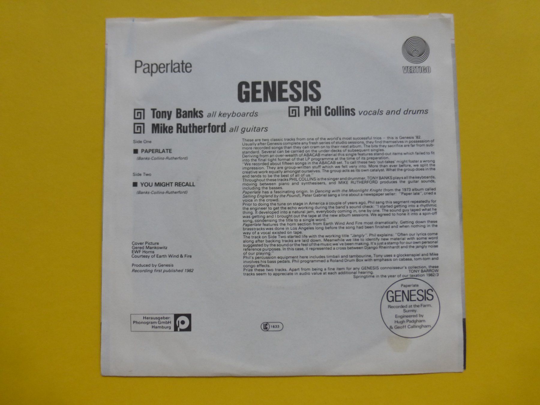 Dischi in vinile: Genesis – Paperlate – Usato da Zürich venduto da Swiss57 1