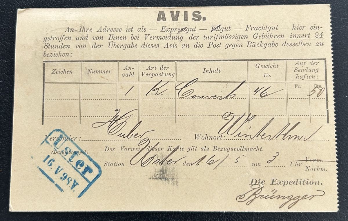 Tutti i francobolli: Avis Karte Uster  – Usato da Horw venduto da Tellbub 1