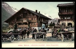 AK Maloja, Hotel Villa Segantini, Osteria vecchia, Fuhrwerke
