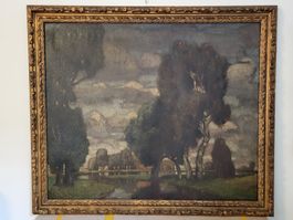 Antikes Ölgemälde Landschaft mit Fluss