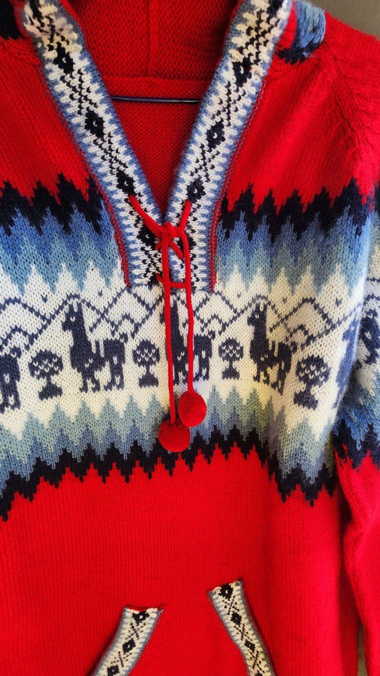 Maglioni & Felpe: wunderschöner Alpaka Pullover Gr.L, Farbe Rot,, Blau, NEU! – Nuovo (secondo la descrizione) da Lima- Peru venduto da Alpaka-Haus 2