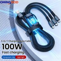 3-in-1 100W Schnellladekabel geflochten 1,2m USB-C Micro