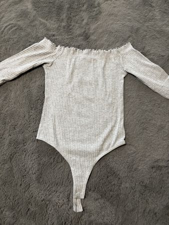 Missguided Grey Ribbed Bardot Bodysuit