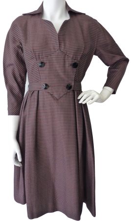 Kleid braun-schwarz gestreift S/M mitStoffgürtelchen1950s
