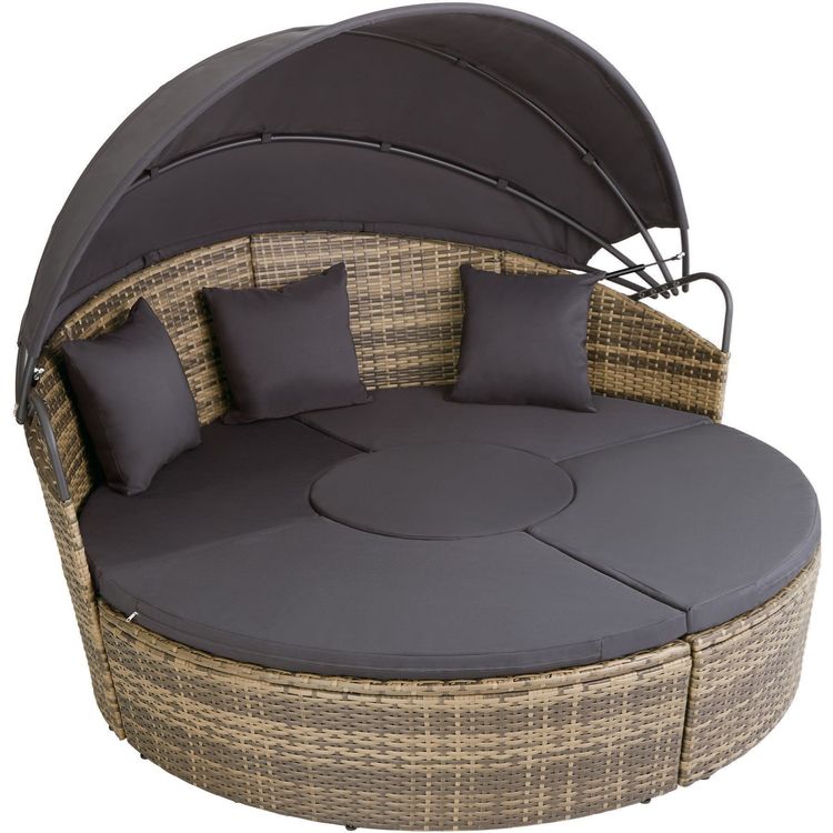 Alu Rattan Insel Lounge Ø180cm Natur Sonnenliege Rundliege Kaufen auf