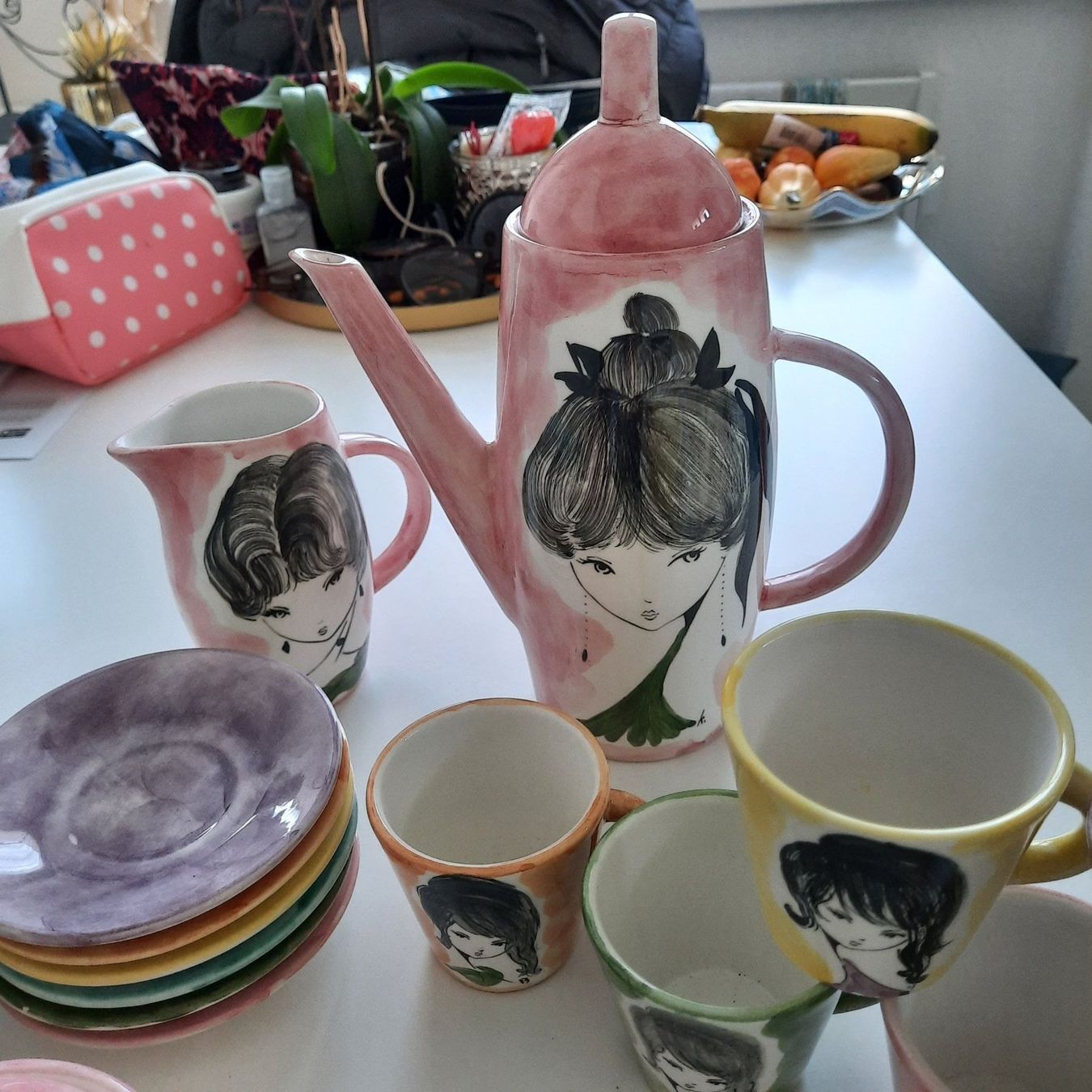 Set di piatti: 6 TLG. VINTAGE KAFFEESERVICE, HANDBEMALT – Usato da Hinwil venduto da Wuschi40 8