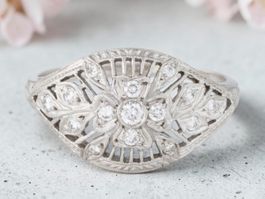 Antik Art-déco Blume Diamantring 18K Weissgold & 950 Platin