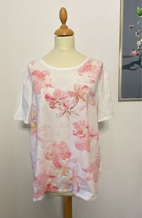 Charles Vögele Shirt Damen T-Shirt Gr. XL pink/weiss Blumen